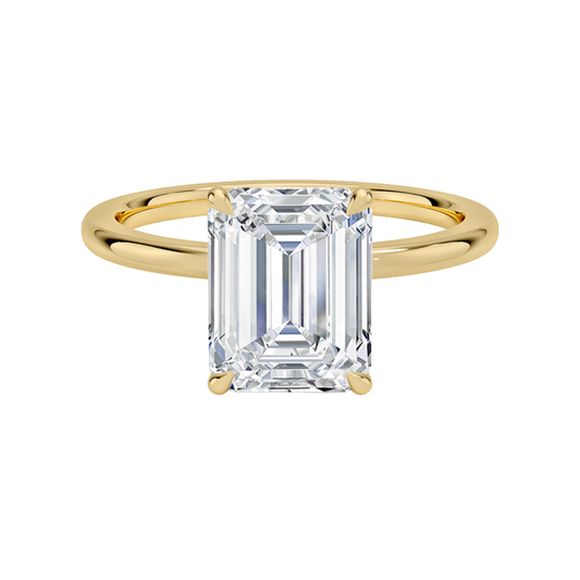 1 TO 5 CT Lab Grown Emerald Cut Petal 1.5mm Diamond Ring in 10K/14K/18K Gold with Hidden Halo Gallery | Pooja Diamond | IGI Certified Lab Diamond