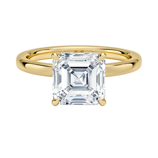 1 TO 5 CT Lab Grown Asscher Cut Lumiere 2mm Diamond Ring with Hidden Halo in 10K/14K/18K Gold | Pooja Diamond | IGI Certified Lab Diamond
