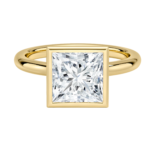 1 TO 5 CT Lab Grown Princess Cut Diamond Julietta Bezel Solitaire Ring in 10K/14K/18K Gold | Pooja Diamond | IGI Certified Lab Diamond