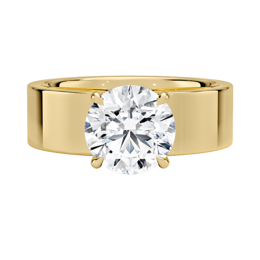 1 TO 5 CT Lab Grown Round Cut Diamond Peyton 6mm Solitaire Ring in 10K/14K/18K Gold with Extra-Wide Polished Band | Pooja Diamond | IGI Certified Lab Diamond