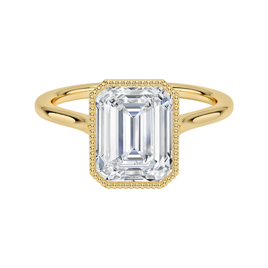 1 TO 5 CT Lab Grown Emerald Cut Diamond Margot Bezel Set Ring in 10K/14K/18K Gold | Pooja Diamond | IGI Certified Lab Diamond