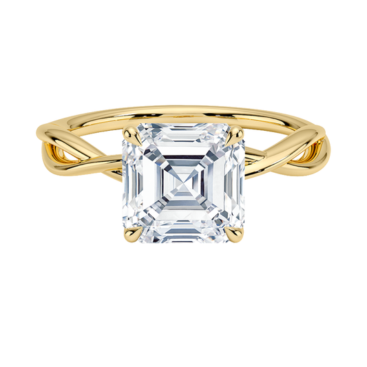 1 TO 5 CT Lab Grown Asscher Cut Diamond Engagement Ring in 10K/14K/18K Gold | Twisted Shank Solitaire | Pooja Diamonds|IGI Certified Lab Diamond