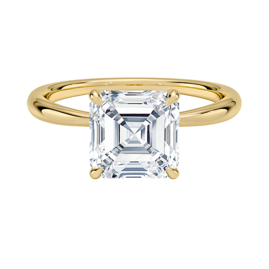 1 TO 5 CT Lab Grown Asscher Cut Diamond Freesia 2mm Solitaire Ring in 10K/14K/18K Gold | Minimalist Twisted Prong Design | IGI Certified Lab Diamond