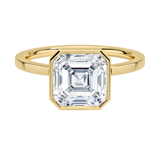 1 TO 5 CT Lab Grown Asscher Cut Diamond Noemi Bezel Ring in 10K/14K/18KGold – Modern Basket Setting | Pooja Diamond | IGI Certified Lab Diamond