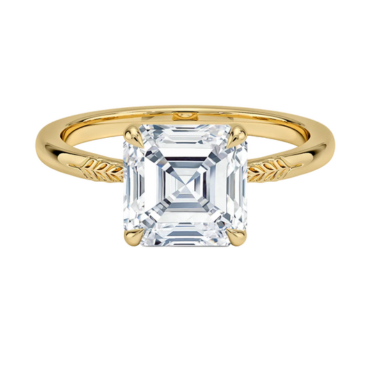 1 TO 5 CT Lab Grown Asscher Diamond Laurel Engraved Ring in 10K/14K/18K Gold | Solitaire Design | IGI Certified Lab Diamond