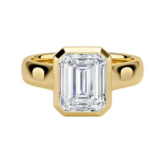 1 TO 5 CT Modern lab grown Emerald cut diamond solitaire ring in 10K/14K/18K gold with T-bar setting | Pooja Diamond | IGI Certified Lab Diamond