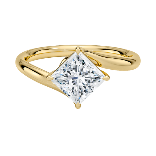 1 TO 5 CT Lab Grown Peincess Cut Diamond Atelier Solitaire Ring in 10K/14K/18K Gold | Twisted Band Engagement Ring | IGI Certified Lab Diamond
