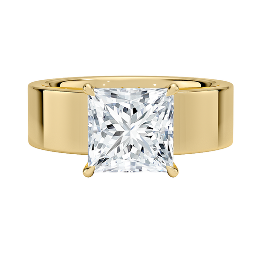 1 TO 5 CT Lab Grown Princess Cut Diamond Peyton 6mm Solitaire Ring in 10K/14K/18K Gold with Extra-Wide Polished Band | Pooja Diamond | IGI Certified Lab Diamond