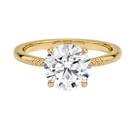 1 TO 5 CT Lab Grown Round Diamond Laurel Engraved Ring in 10K/14K/18K Gold | Solitaire Design | IGI Certified Lab Diamond