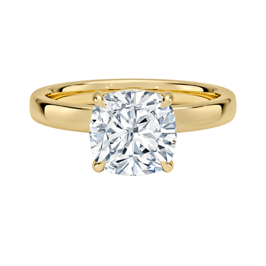 1 TO 5 CT Lab Grown Cushion Cut Diamond Fairmined Perfect Fit Solitaire 2.5mm Ring in 10K/14K/18K Gold | Classic Four-Prong Setting | IGI Certified Lab Diamond