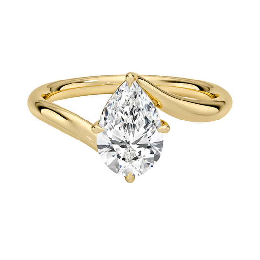 1 TO 5 CT Lab Grown Pear Cut Diamond Atelier Solitaire Ring in 10K/14K/18K Gold | Twisted Band Engagement Ring | IGI Certified Lab Diamond