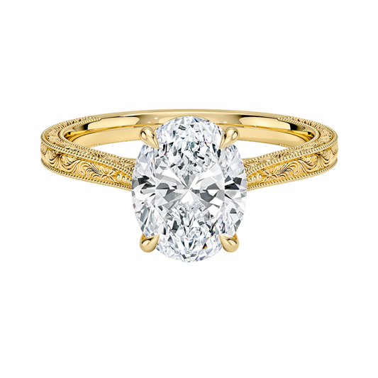 1 TO 5 CT Vintage Oval Cut Lab Grown Diamond Elsie Engraved Solitaire Ring in 10K/14K/18K Gold | Ethical Luxury – Pooja Diamond | IGI Certified Lab Diamond