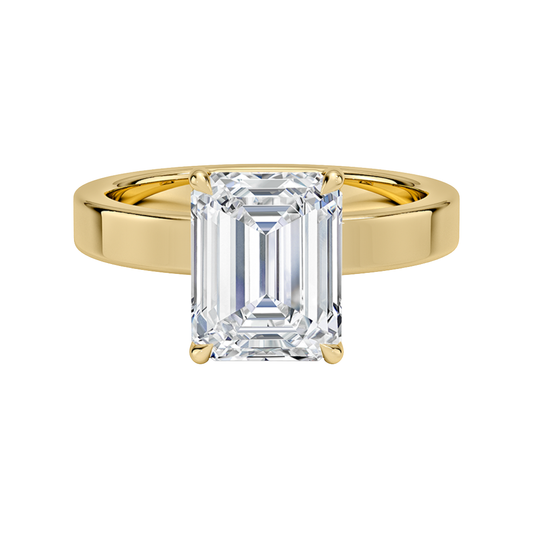 1 TO 5 CT Lab Grown Emerald Cut Diamond Peyton 3mm Solitaire Ring in 10K/14K/18K Gold – Classic Flat Band Design | IGI Certified Lab Diamond