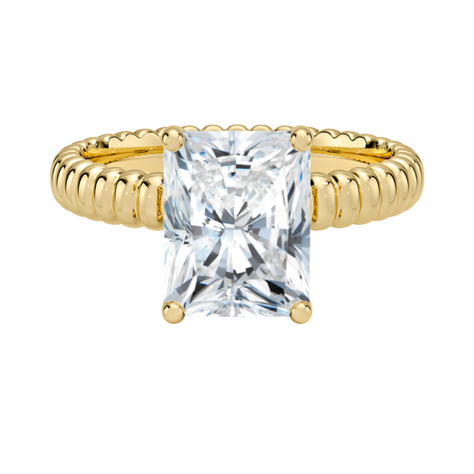 1 TO 5 CT Lab Grown Radiant Cut Diamond Petra Textured Solitaire Ring in 10K/14K/18K Gold with Beaded Band | IGI Certified Lab Diamond