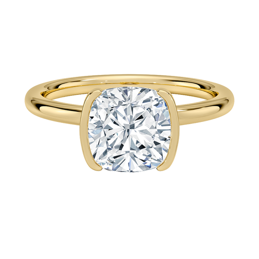 1 TO 5 CT Lab Grown Cushion Cut Diamond Annika Semi-Beze Solitaire Ring in 10K/14K/18K Gold | Pooja Diamonds | IGI Certified Lab Diamond