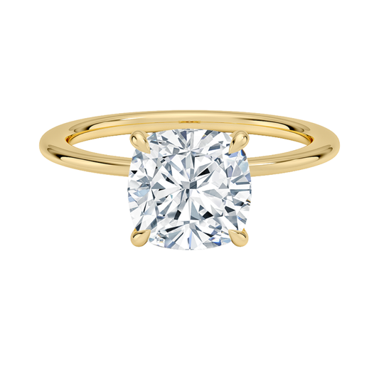 1 TO 5 CT Lab Grown Cushion Cut Petite Secret Halo Diamond Ring in 10K/14K/18K Gold with Hidden Accent Detail |IGI Certified Lab Diamond