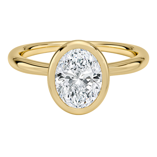 1 TO 5 CT Lab Grown Oval Cut Diamond Freesia Bezel Solitaire Ring in 10K/14K/18K Gold | Modern Twisted Cathedral Setting | IGI Certified Lab Diamond