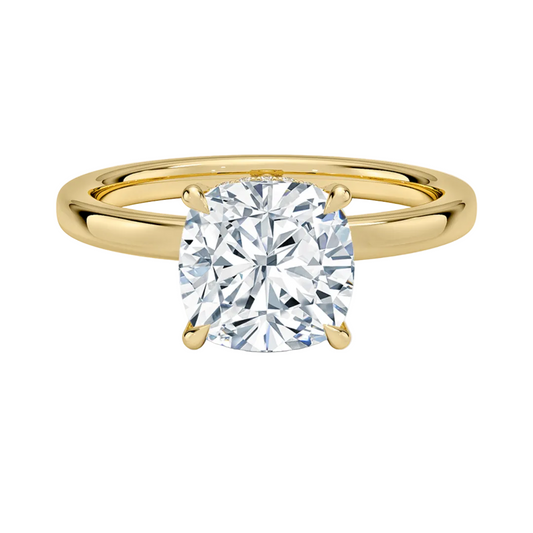 1 TO 5 CT Lab Grown Cushion Cut Lumiere 2mm Diamond Ring with Hidden Halo in 10K/14K/18K Gold | Pooja Diamond | IGI Certified Lab Diamond