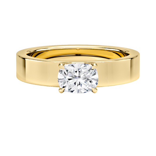 1 TO 5 CT Lab Grown Cushion Cut Diamond Peyton East-West Solitaire Ring in 10K/14K/18K Gold with Wide Rounded Polished Band | Pooja Diamonds | IGI Certified Lab Diamond