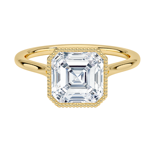 1 TO 5 CT Lab Grown Asscher Cut Diamond Margot Bezel Set Ring in 10K/14K/18K Gold | Pooja Diamond | IGI Certified Lab Diamond