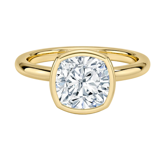 1 TO 5 CT Lab Grown Cuhsion Cut Diamond Julietta Bezel Solitaire Ring in 10K/14K/18K Gold | Pooja Diamond | IGI Certified Lab Diamond