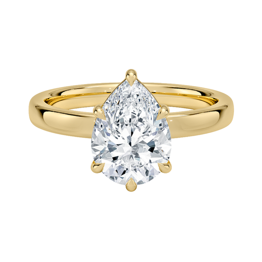 1 TO 5 CT Lab Grown Pear Cut Diamond Fairmined Perfect Fit Solitaire 2.5mm Ring in 10K/14K/18K Gold | Classic Four-Prong Setting | IGI Certified Lab Diamond