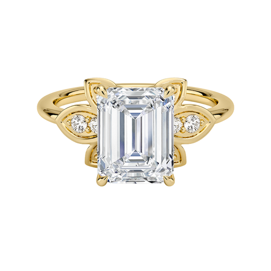 1 TO 5 CT Luxe Fiore Emerald Cut Lab Grown Diamond Ring with Floral Gallery in 10K/14K/18K Gold | Pooja Diamond | IGI Certified Lab Diamond