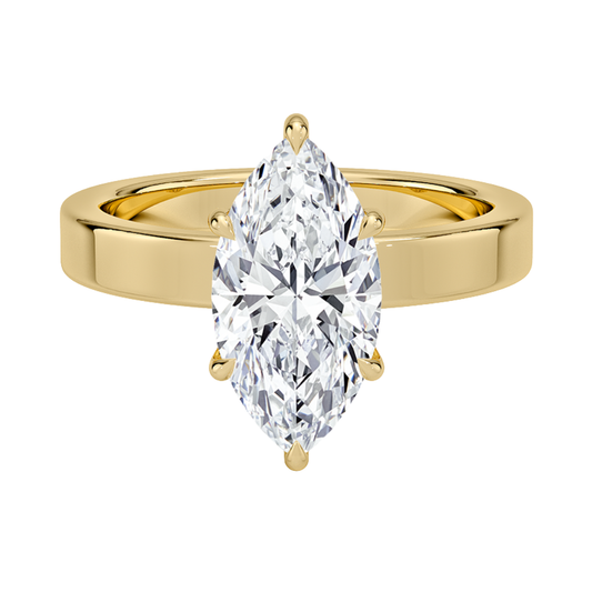 1 TO 5 CT Lab Grown Marquise Cut Diamond Peyton 3mm Solitaire Ring in 10K/14K/18K Gold – Classic Flat Band Design | IGI Certified Lab Diamond