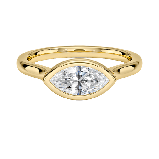 1 TO 5 CT Contemporary Lab Grown Marquise Cut Diamond Luna East-West Bezel Solitaire Ring in 10K/14K/18K Gold | Pooja Diamond | IGI Certified Lab Diamond