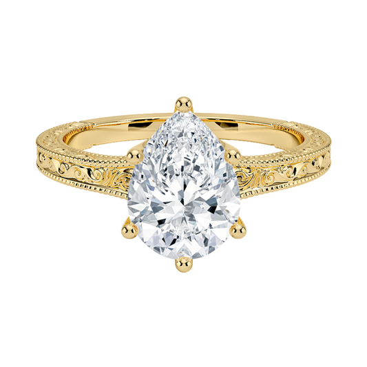 1 TO 5 CT Lab Grown Pear Cut Diamond Hudson Engraved Ring in 10K/14K/18K Gold | Pooja Diamond | IGI Certified Lab Diamond