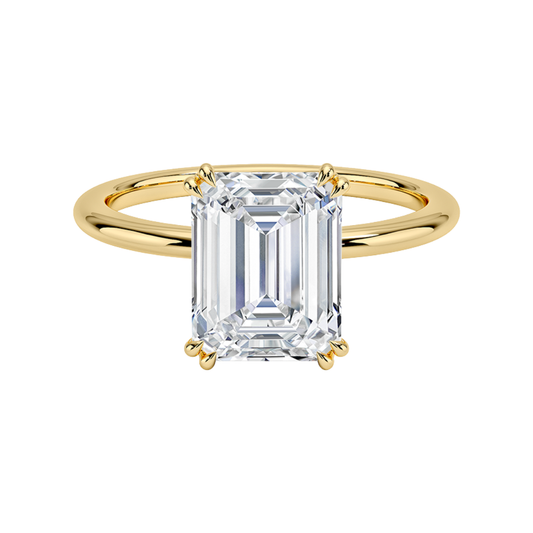 1 TO 5 CT Lab Grown Emerald Cut Aveline Solitaire Ring in 10K/14K/18K Gold | Infinity Prong Setting | IGI Certified Lab Diamond