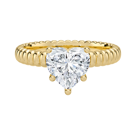 1 TO 5 CT Lab Grown Heart Cut Diamond Petra Textured Solitaire Ring in 10K/14K/18K Gold with Beaded Band | IGI Certified Lab Diamond