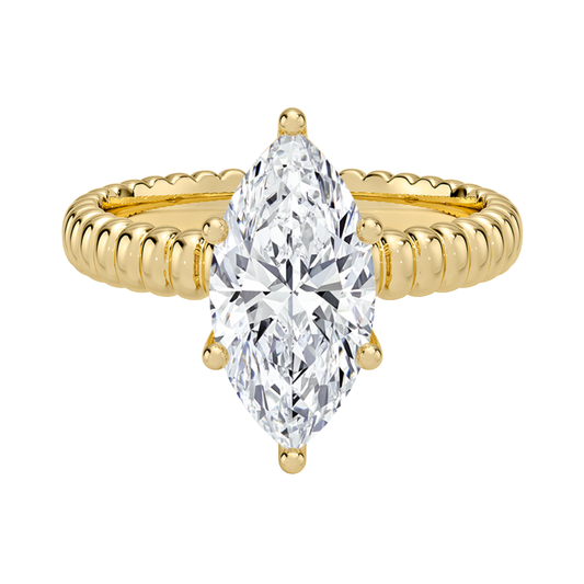 1 TO 5 CT Lab Grown Marquise Cut Diamond Petra Textured Solitaire Ring in 10K/14K/18K Gold with Beaded Band | IGI Certified Lab Diamond
