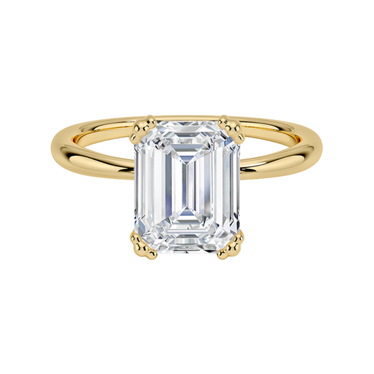 1 TO 5 CT Lab Grown Emerald Cut Solitaire Diamond Freesia Triple-Prong Solitaire Ring in 10K/14K/18K Gold | Pooja Diamond | IGI Certified Lab Diamond