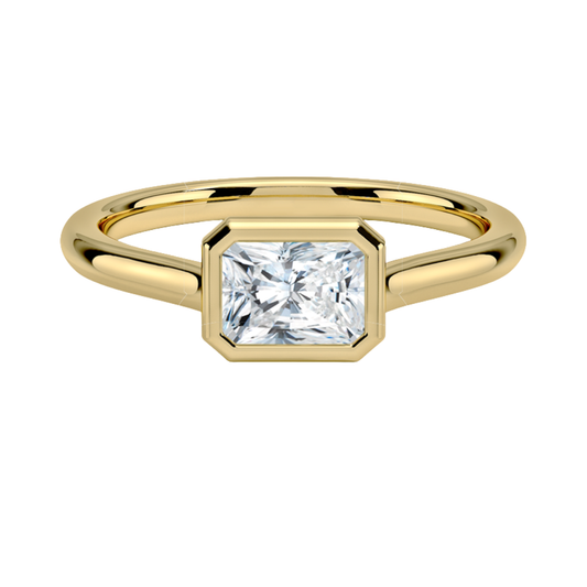 1 TO 5 CT Contemporary Lab Grown Radiant Cut Diamond Luna East-West Bezel Solitaire Ring in 10K/14K/18K Gold | Pooja Diamond | IGI Certified Lab Diamond