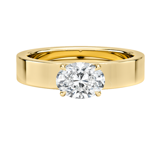 1 TO 5 CT Lab Grown Oval Cut Diamond Peyton East-West Solitaire Ring in 10K/14K/18K Gold with Wide Rounded Polished Band | Pooja Diamonds | IGI Certified Lab Diamond