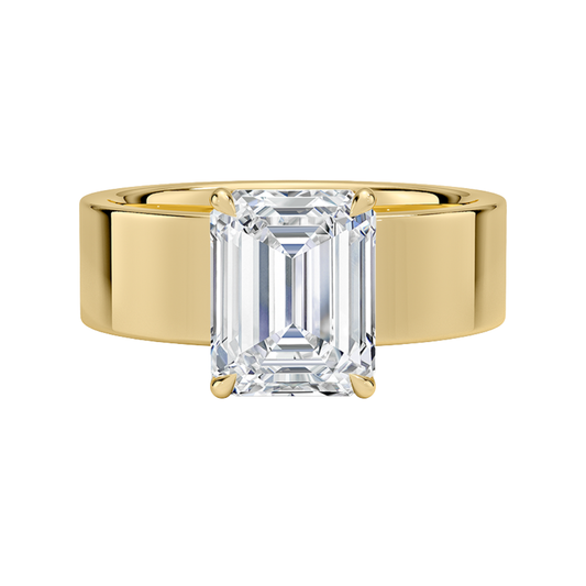 1 TO 5 CT Lab Grown Emerald Cut Diamond Peyton 6mm Solitaire Ring in 10K/14K/18K Gold with Extra-Wide Polished Band | Pooja Diamond | IGI Certified Lab Diamond