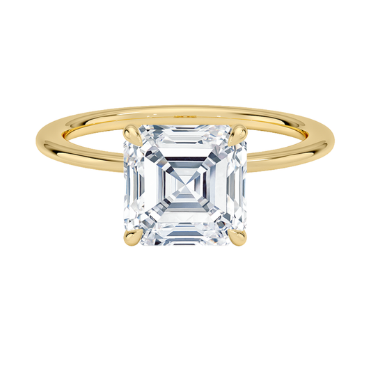 1 TO 5 CT Lab Grown Asscher Cut Petite Secret Halo Diamond Ring in 10K/14K/18K Gold with Hidden Accent Detail |IGI Certified Lab Diamond
