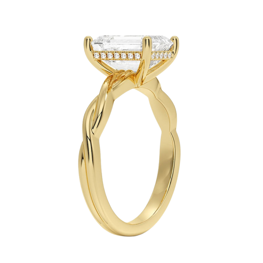 1 To 5 Ct Twisted Vine Hidden Halo Emerald Cut Lab Grown Diamond Ring | Pooja Diamond | IGI Certified Lab Diamond
