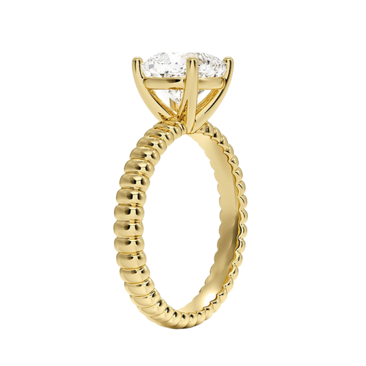 1 TO 5 CT Lab Grown Asscher Cut Diamond Petra Textured Solitaire Ring in 10K/14K/18K Gold with Beaded Band | IGI Certified Lab Diamond