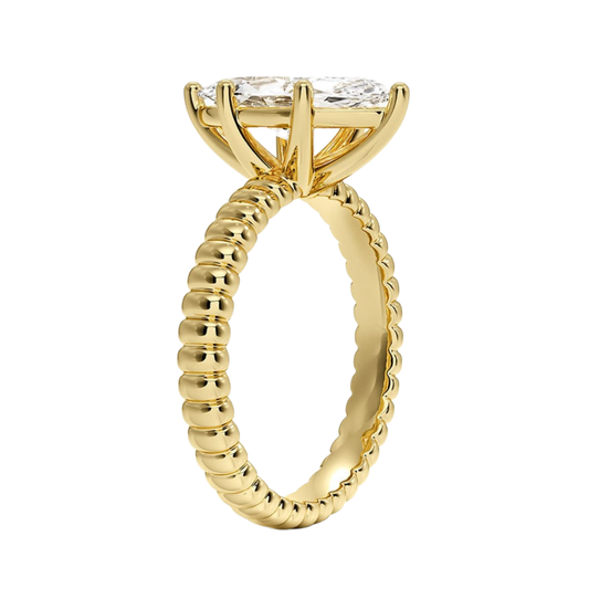 1 TO 5 CT Lab Grown Marquise Cut Diamond Petra Textured Solitaire Ring in 10K/14K/18K Gold with Beaded Band | IGI Certified Lab Diamond