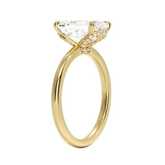 1 TO 5 CT Lab Grown Emerald Cut Hidden Heart Diamond Solitaire Ring with Diamond-Accented Gallery in 10K/14K/18K Gold |Pooja Diamond | IGI Certified Lab Diamond