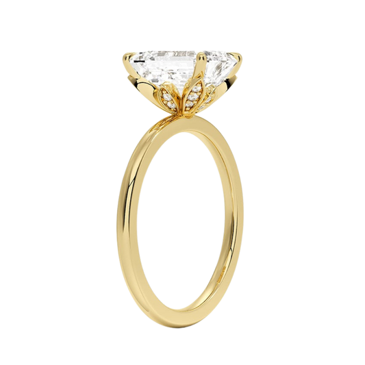 1 TO 5 CT Lab Grown Emerald Cut Petal 1.5mm Diamond Ring in 10K/14K/18K Gold with Hidden Halo Gallery | Pooja Diamond | IGI Certified Lab Diamond
