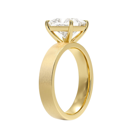 1 TO 5 CT Lab Grown Princess Cut Diamond Peyton 4mm Satin Finish Solitaire Ring in 10K/14K/18K Gold with Brushed Wide Band | IGI Certified Lab Diamond