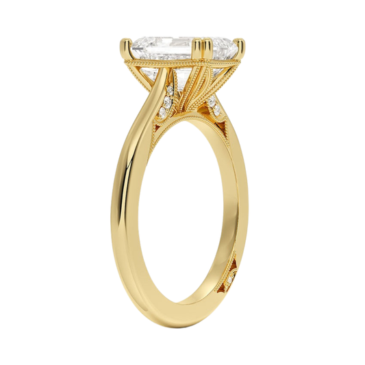 1 To 5 Ct Lab Grown Emerald Cut Simply Tacori Crown Diamond Ring in 10K/14K/18K Gold with Hidden Halo – Elegant Solitaire Design | Pooja Diamonds | IGI Certified Lab Diamond