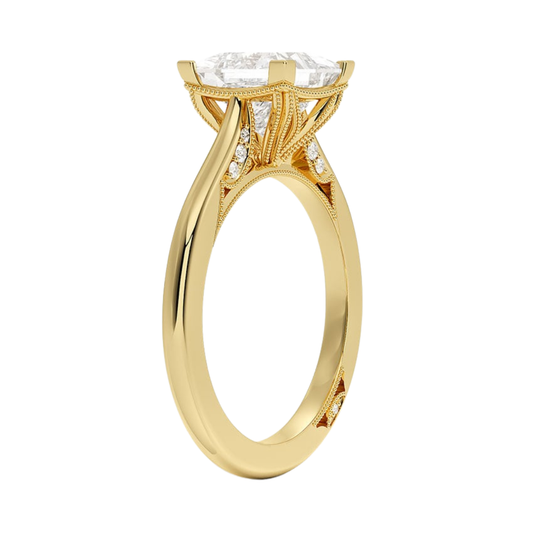 1 To 5 Ct Lab Grown Princess Cut Simply Tacori Crown Diamond Ring in 10K/14K/18K Gold with Hidden Halo – Elegant Solitaire Design | Pooja Diamonds | IGI Certified Lab Diamond