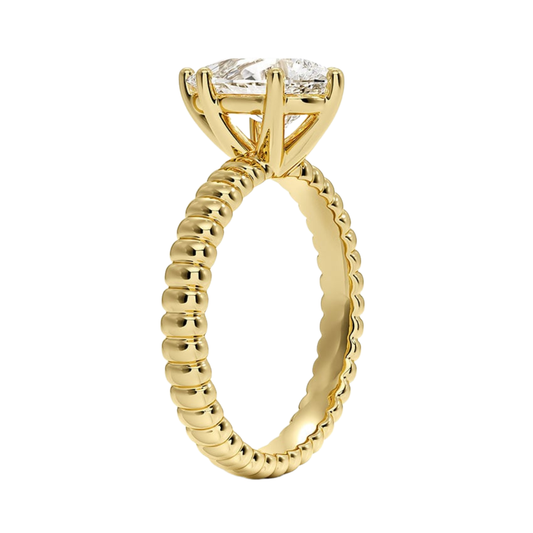 1 TO 5 CT Lab Grown Pear Cut Diamond Petra Textured Solitaire Ring in 10K/14K/18K Gold with Beaded Band | IGI Certified Lab Diamond