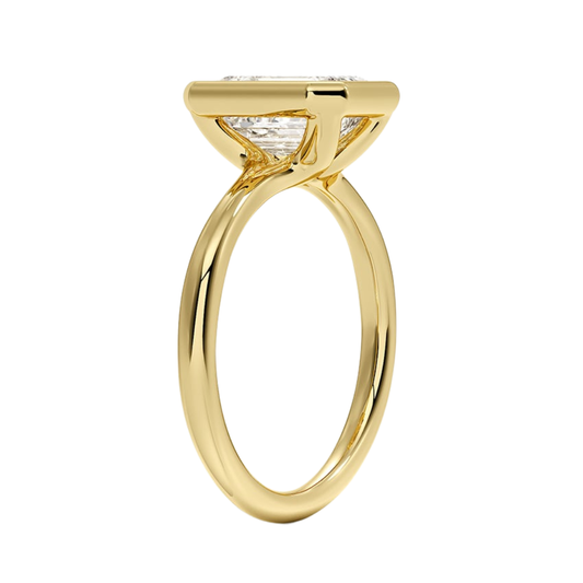 1 TO 5 CT Lab Grown Emerald Cut Diamond Freesia Bezel Solitaire Ring in 10K/14K/18K Gold | Modern Twisted Cathedral Setting | IGI Certified Lab Diamond