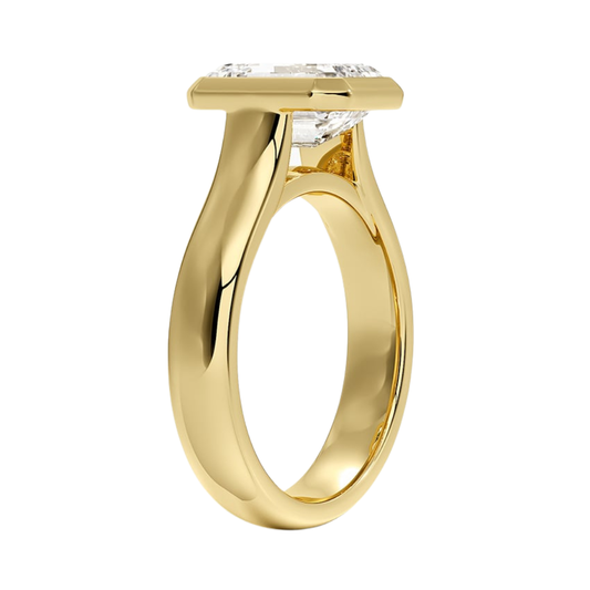 1 TO 5 CT Modern lab grown Emerald cut diamond solitaire ring in 10K/14K/18K gold with T-bar setting | Pooja Diamond | IGI Certified Lab Diamond