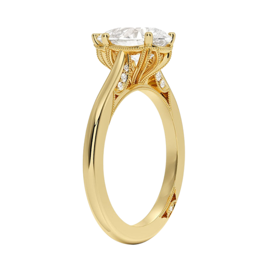 1 To 5 Ct Lab Grown Pear Cut Simply Tacori Crown Diamond Ring in 10K/14K/18K Gold with Hidden Halo – Elegant Solitaire Design | Pooja Diamonds | IGI Certified Lab Diamond
